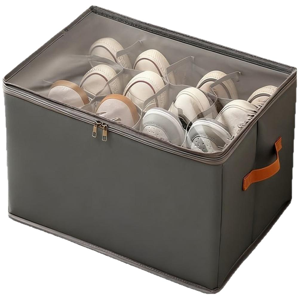 Storage Box with Lid for Footwear Foldable with 12 Grid Sections Clear Window for Easy Identification Made with Oxford Fabric