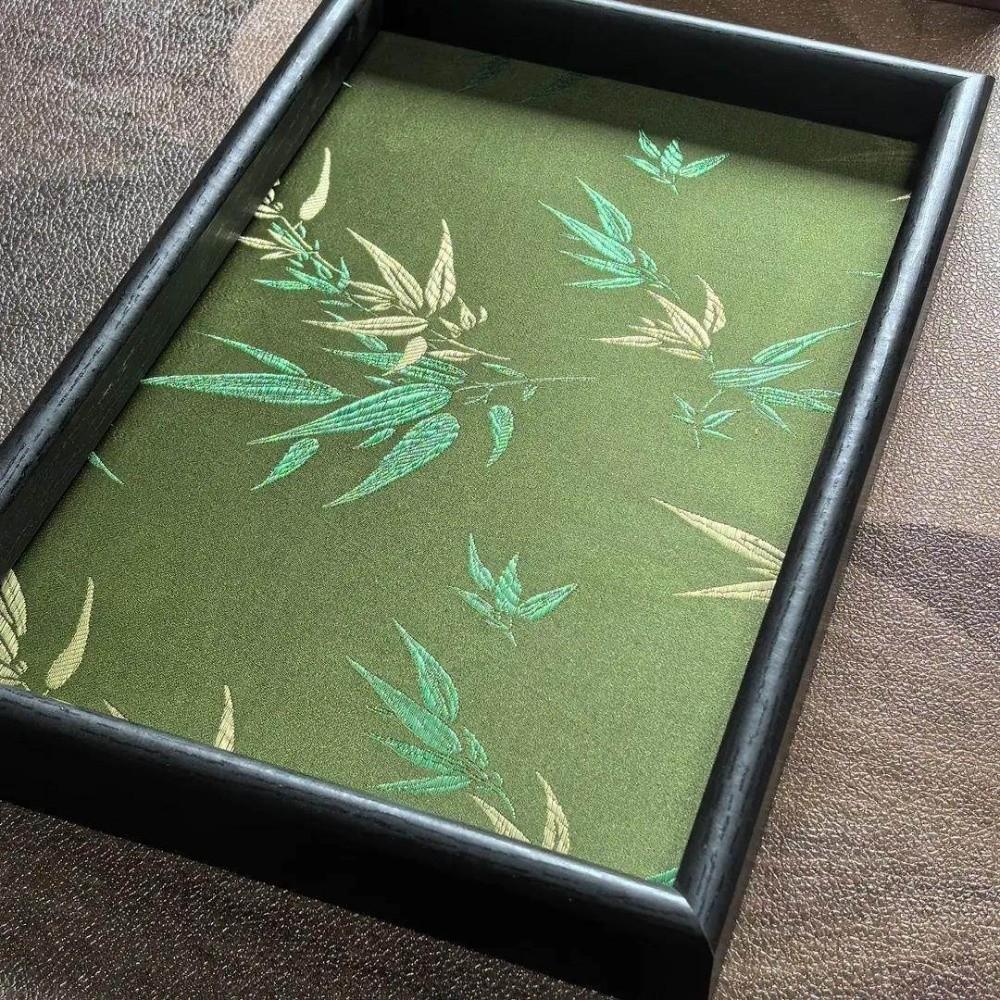 Embroidery Pattern Bamboo Leaf Serving Tray Chinese Style Tea Food Tray New Storage Tray Home Use