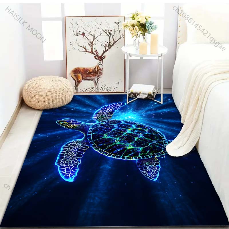 Fantasy Unterwasser Meeresschildkröten Druck Teppich für Schlafzimmer Wohnzimmer Bettseite Sofa Bodenmatte Moderne Heimdeko Bereichsteppich