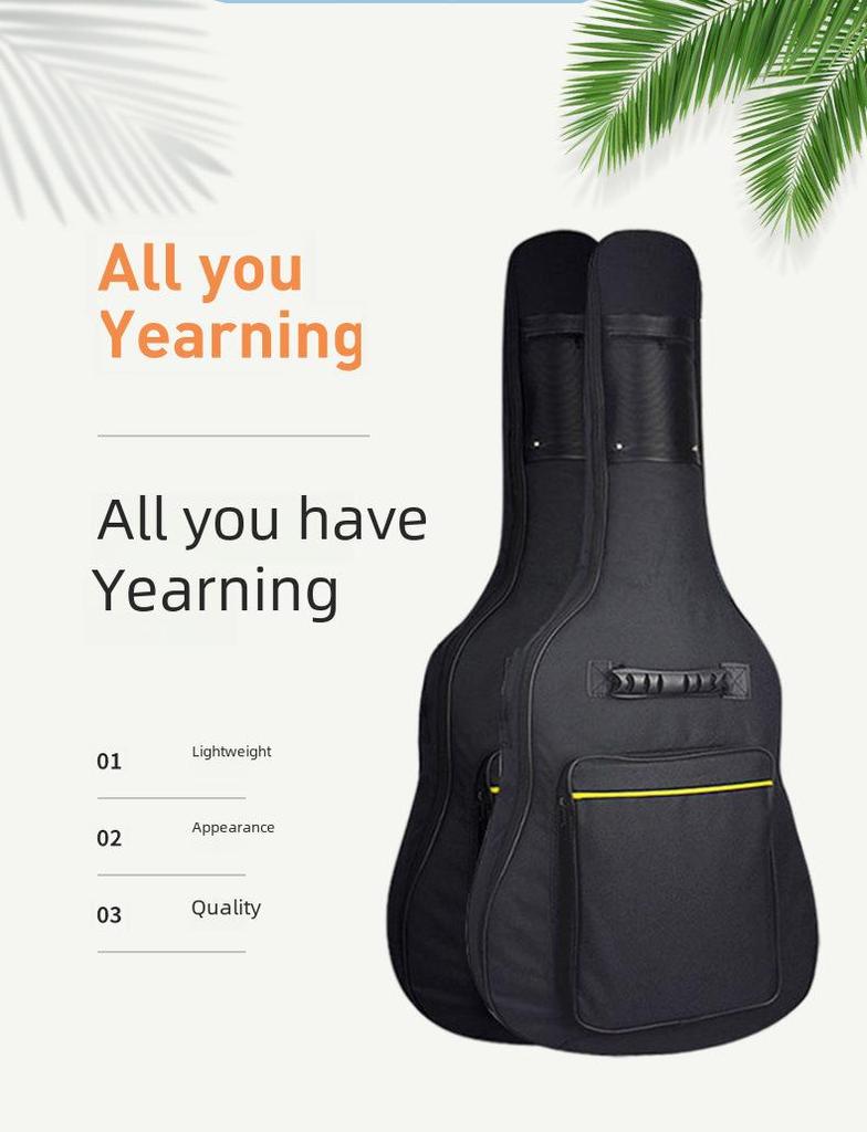 Rucsac pentru chitară de 41 de inci, căptușit, impermeabil, cu căptușeală galbenă - Îngroșat pentru instrumente clasice