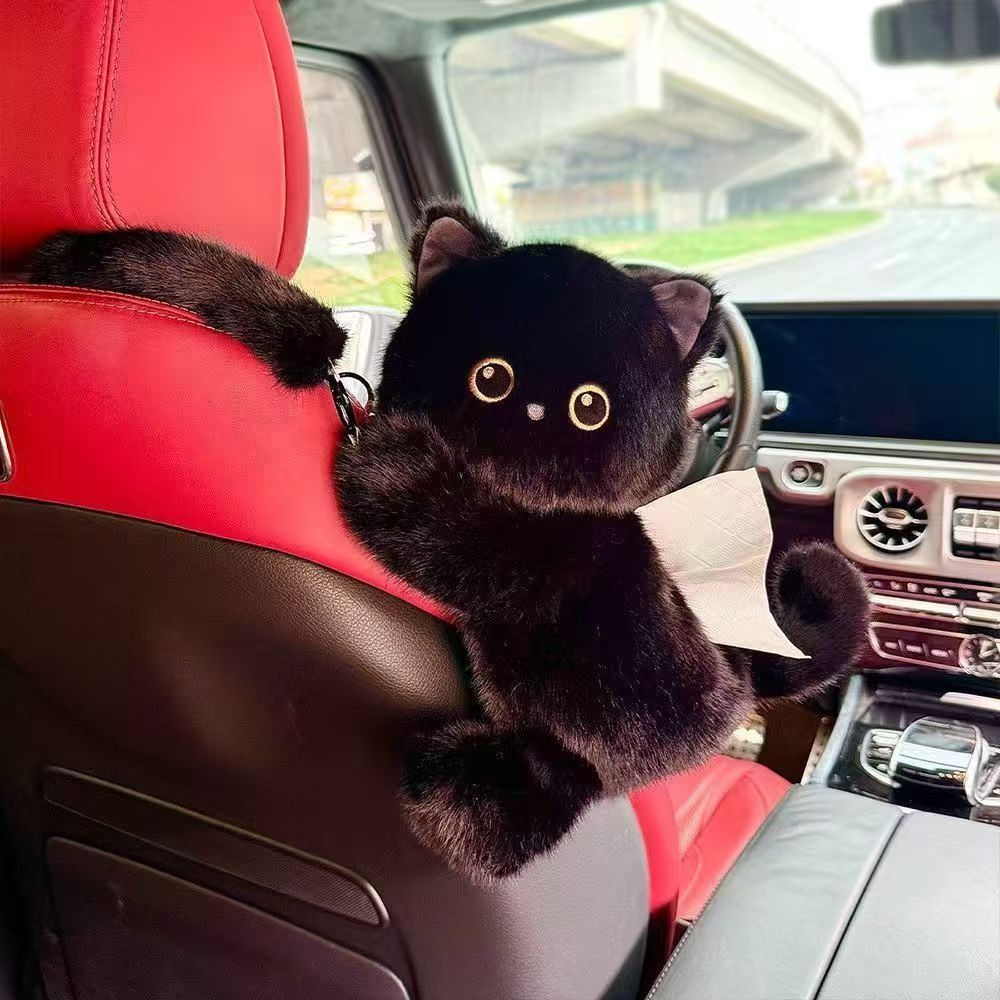Plush Doll Car Tissue Box Cartoon Cat Kitten Paper Box Cute Armrest Box Paper Case  Car Inner Decor