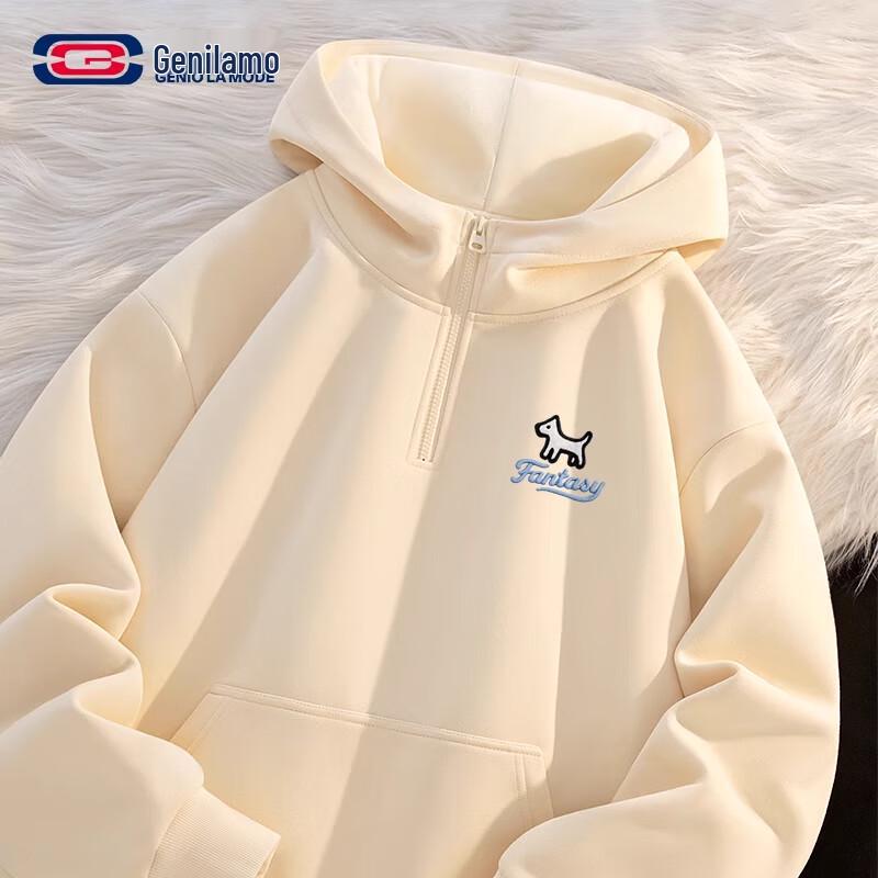 

Мужской флисовый пуловер с капюшоном на молнии до середины груди и простым принтом 2XL