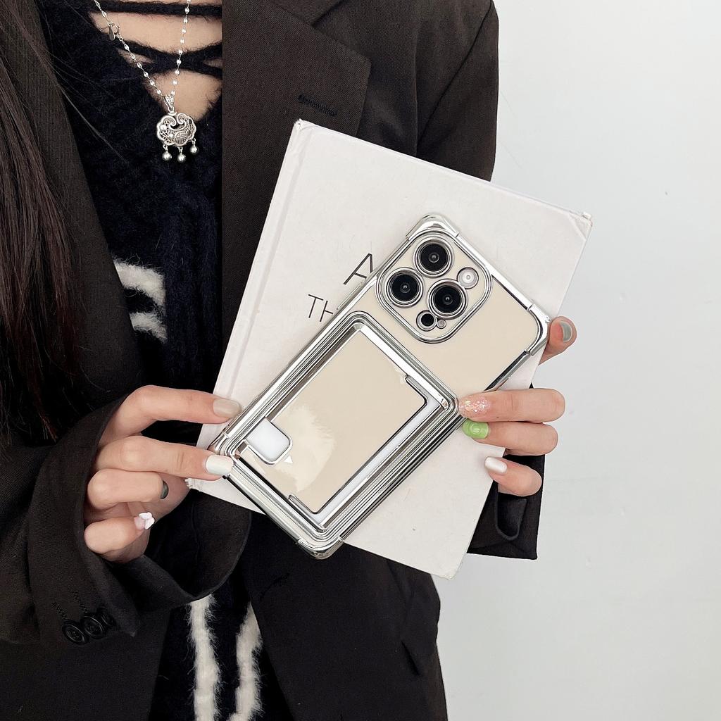 Creative Electroplated Solid Color Side Card Phone Case Suitable for IPhone 16, Transparent Anti-drop IPhone 15 Pro Max
