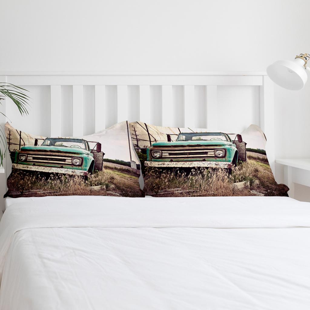 Antique Car Retro Truck Meadow Bedding Set 3pcs Duvet Cover Pillowcase Kids Adult Quilt Cover Double Bed Set Home Textile