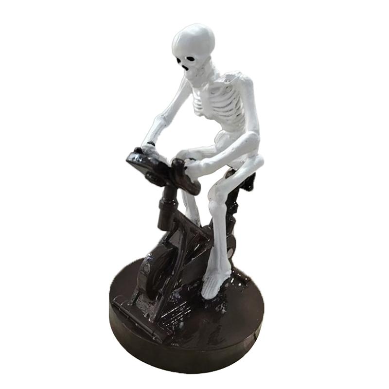 Skeleton Riding On Bikes Sculpture Halloween Decor Spooky Skeleton Bicycles Halloween Figurine Skeleton Riding A Bikes Statues