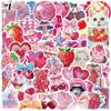 50-Piece Rose Pink Aesthetic Waterproof Stickers for Scrapbook & Phone Case Decoration