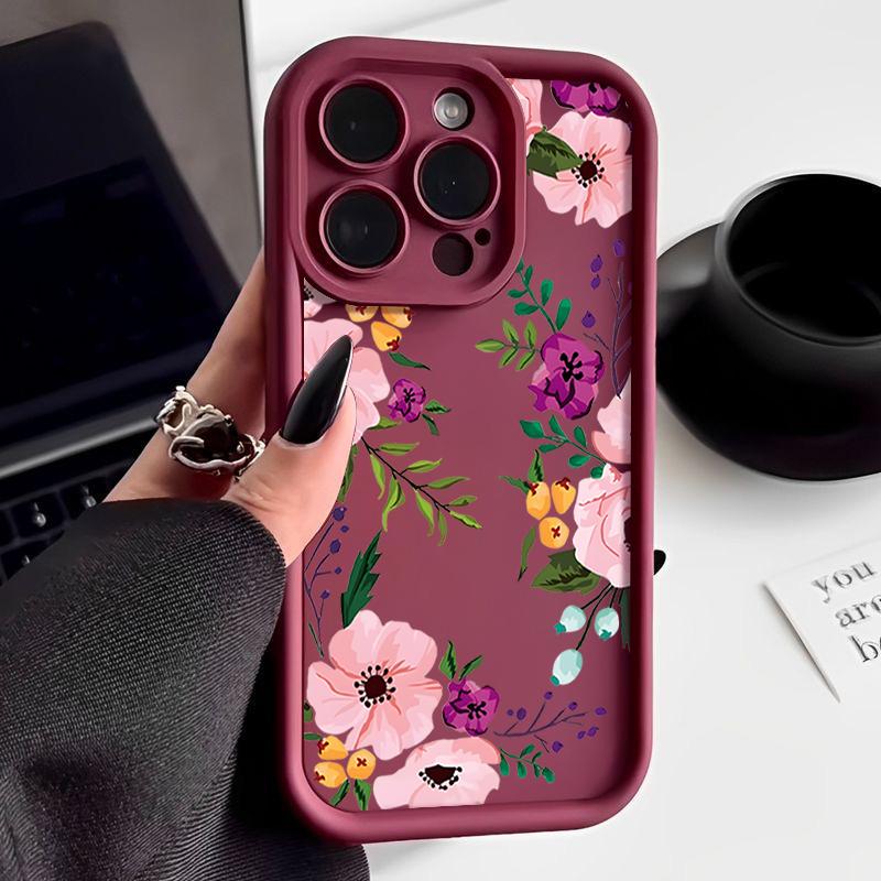 Luxury Floral Print TPU Matte Case For iPhone 16 Pro Max 15 Pro 14 13 12 11 XS XR 8 7 Soft Silicone Shockproof Phone Cover