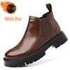 Slip on Leather Basic Boots Man Round Toe Style Outdoor Motorcycle Boots Warm Plush Fur Winter Boots for Men Comfy Outdoor Shoes
