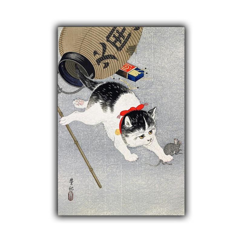 

Retro Art Poster Japanese Style Funny Tattoo Pattern Cat Pictures Canvas Print Living Room Wall Art Corridor Home Decor Painting 21cm×30cm NoFrame