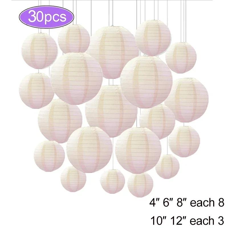 30Pcs Round Paper Lantern Wedding Decor Flowers Ball Lampion DIY Hanging Pompom Crafts Home Christmas Birthday Party Supplies
