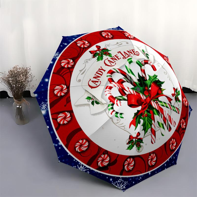 1pc Candy Cane Lane Christmas Decorations Umbrella with Plastic Handle,Suitable for All Seasons Home Travel Outdoor UmbrellaDD138