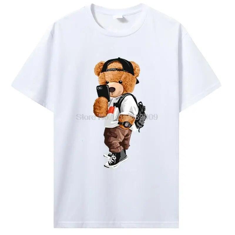 Herrmode Teddybjörn T-shirt Ren bomull Toppar T-shirt Roliga unisex-tröjor Sommar Oversized kvinnlig T-shirt Harajuku Streetwear