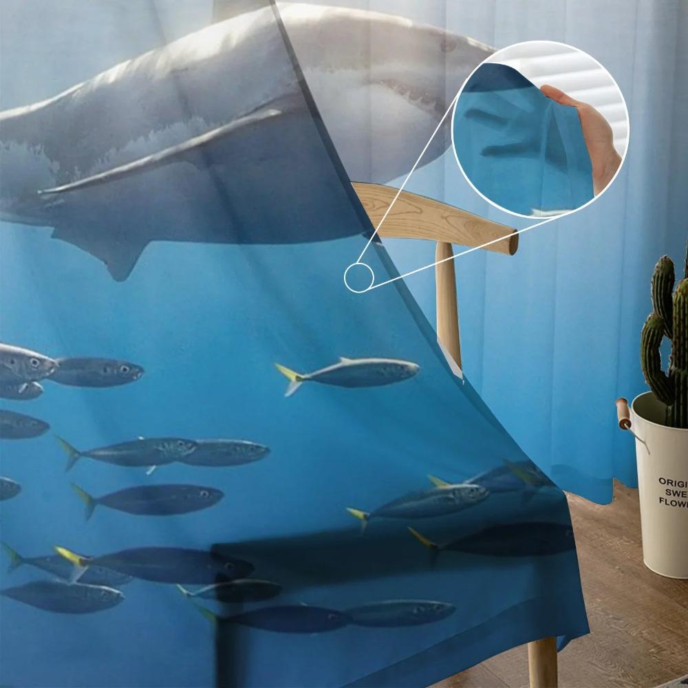 Sea Shark Tulle Curtains for Living Room Printed Sheer Voile Curtain for Bedroom Window Screening Drapes Blinds Home Decor