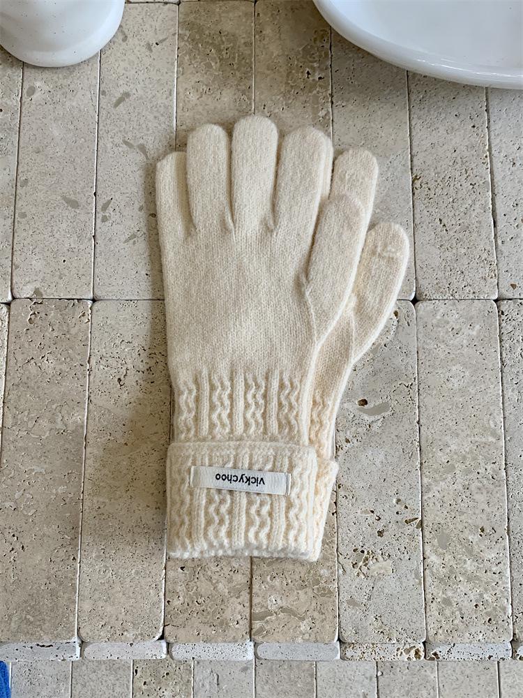 Women's Pink Wool Blend Knitted Gloves - Korean Style Cute Windproof Winter Cycling Gloves