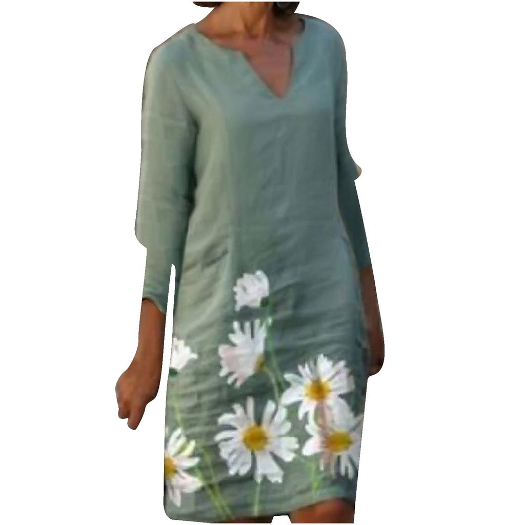 Women Half Sleeve V-Neck Casual Hot Vacation Printed Short   Dress