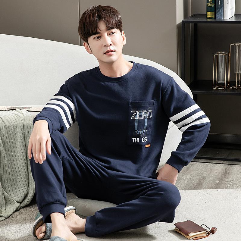 Men's pajamas spring and autumn pure cotton long-sleeved casual loungewear youth men's autumn thin cotton large-size suit