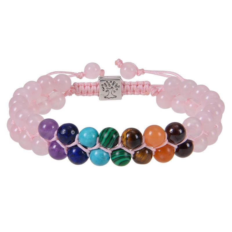 European & American Fashion Malachite Double-Layer Tree of Life Bracelet with Seven-Color Stones