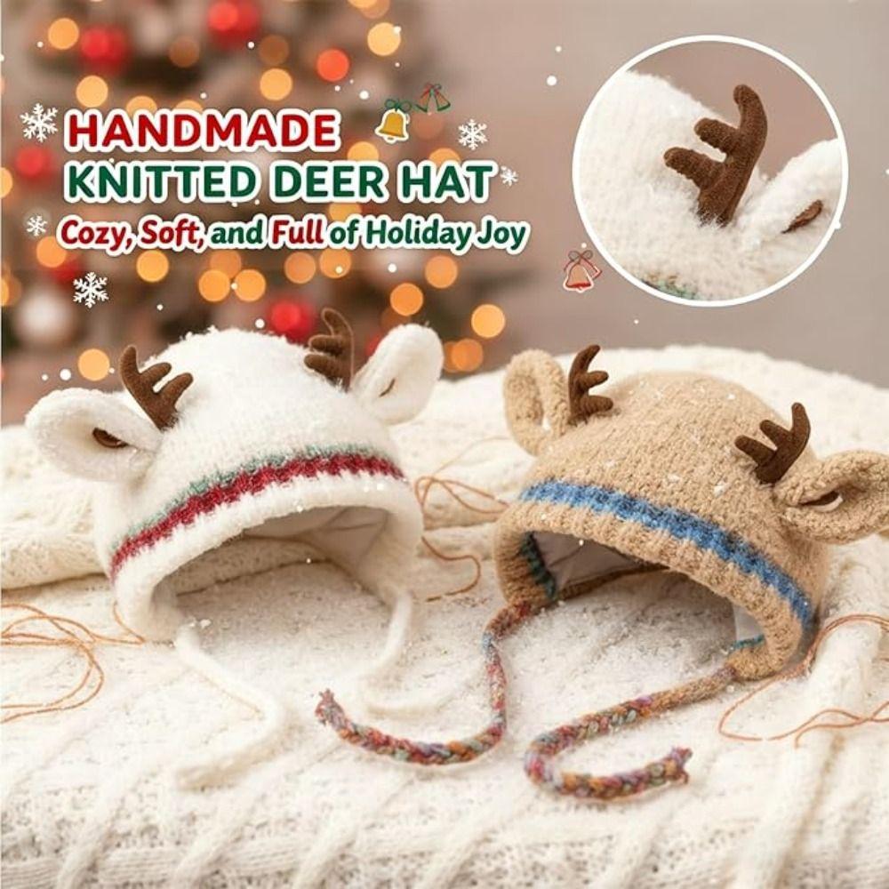 Windproof Knitted Deer Antler Hat Plush Fur Festival Christmas Antler Hat New Cycling Cap Outdoor