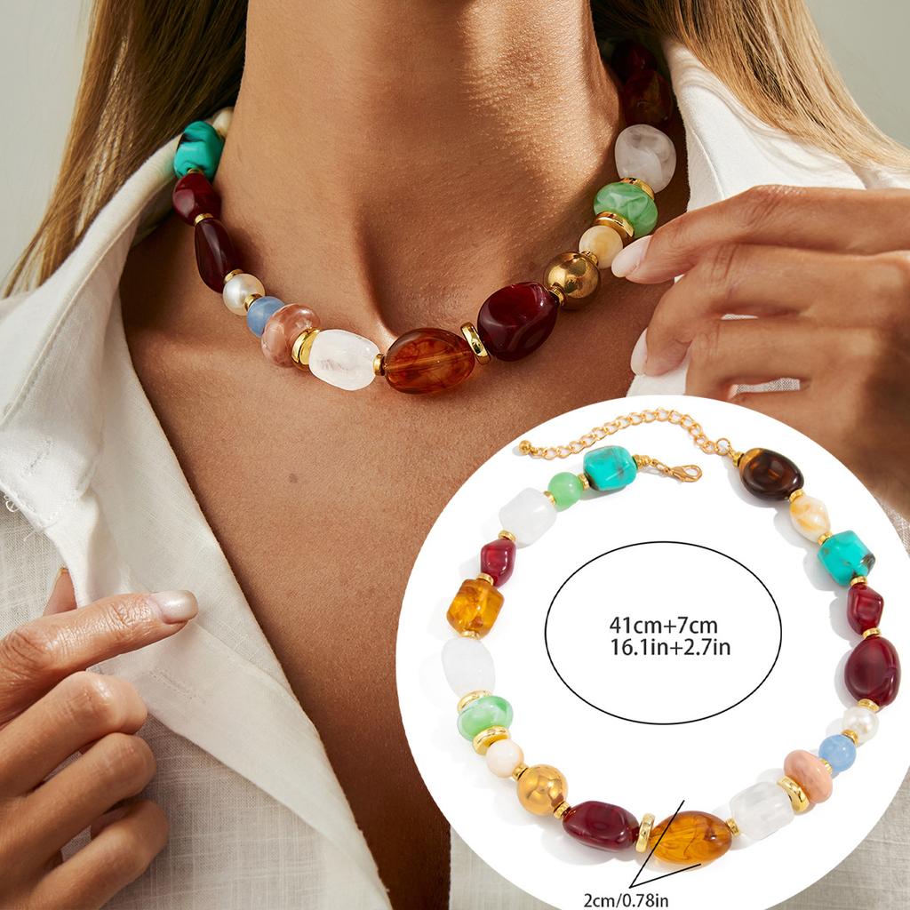 Böhmische bunte Harzperlenkette, Retro-Spezialform-CCB-Perlen-Stapel halskette.