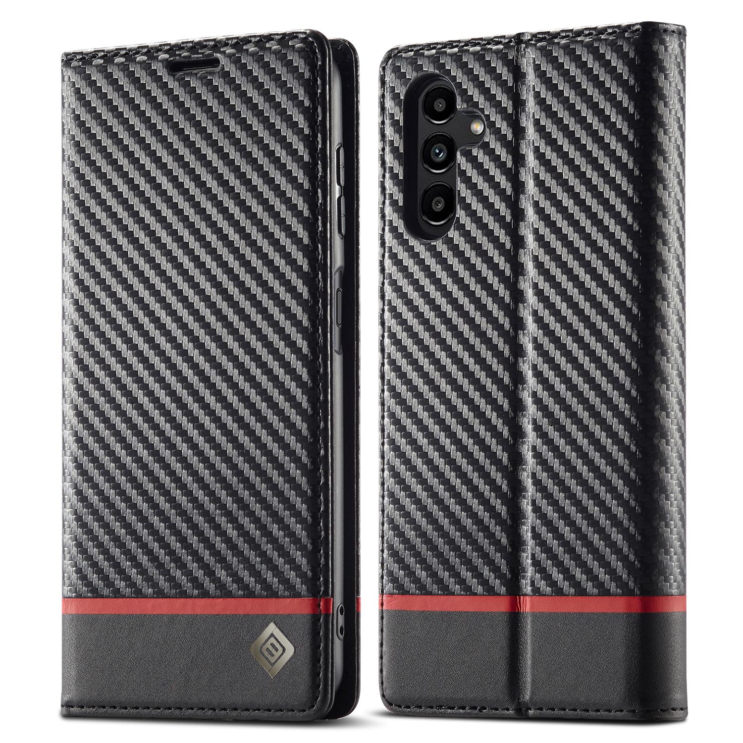 

LC.IMEEKE for Samsung Galaxy A14 4G/5G Carbon Fiber Texture Anti-drop Phone Case Leather Wallet Stand Phone Cover Horizontal Stripe