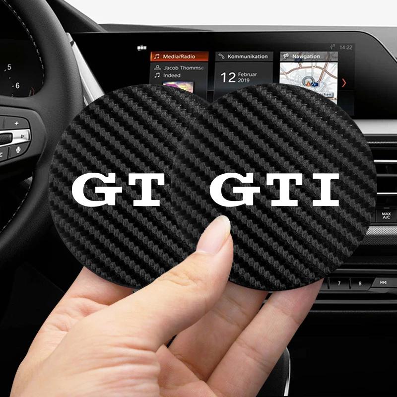 Para VOLKSWAGEN VW 2 Peças Porta-copos de Couro Antirruído Almofada para Copo de Água Para Volkswagen GTI GTD CC Sharan Transporter T-Cross Art