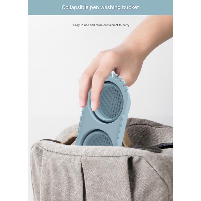 Folding Silicone Paint Brush Cleaner Container with Drying Rack Portable Brush Washer for Artist Indoor Outdoor Painting