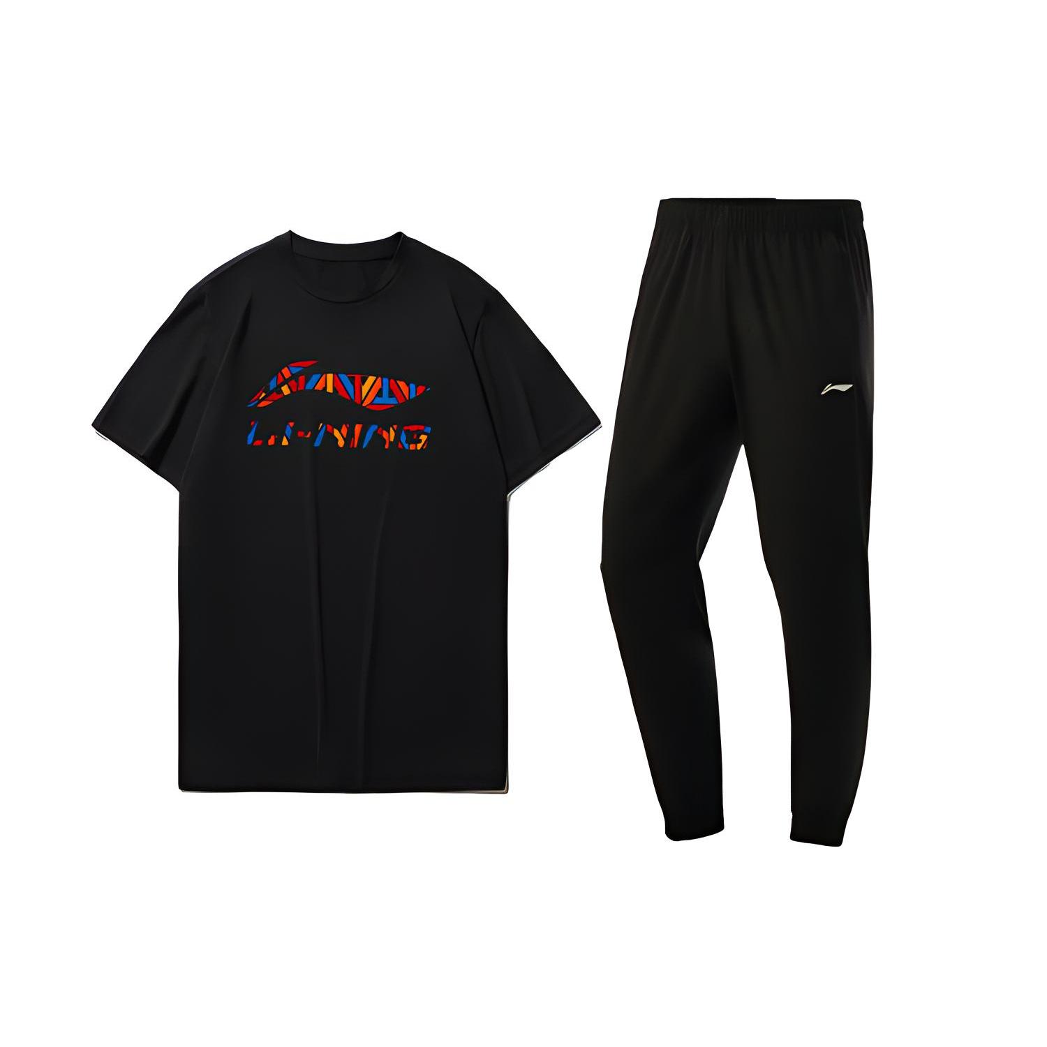Li Ning Casual Sportswear Men s Crew Neck Moderate AHSS847-2+AYKR103-1 M
