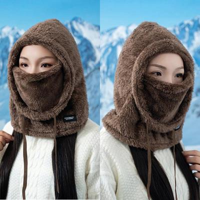 Soft Solid Color Cycling Windproof Cap Hood Thermal Winter Balaclava Drawstring Keep Warm Ski Mask Hat For Women