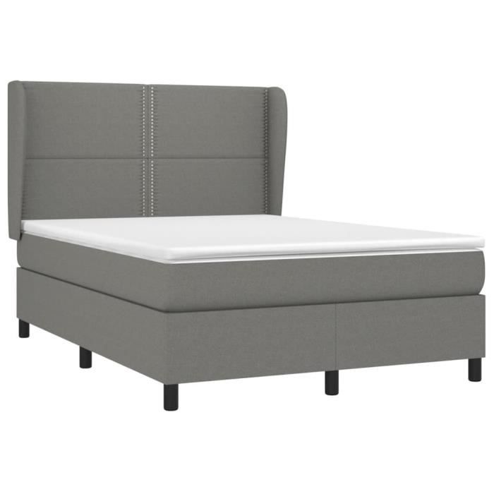 3127878 vidaXL Lit à sommier tapissier avec matelas Gris foncé 140x190cm Tissu