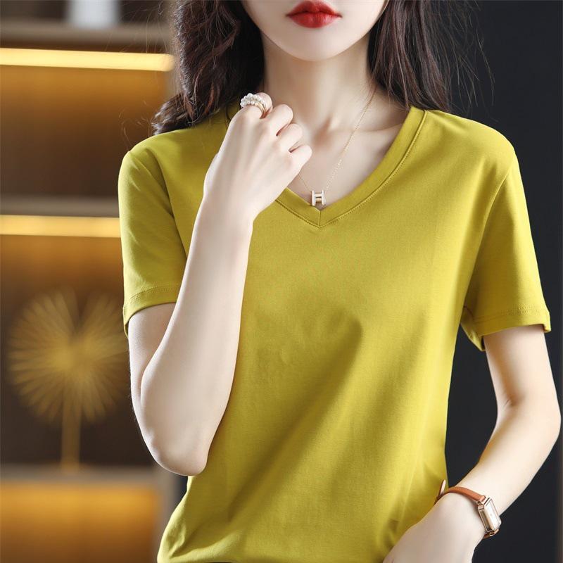 

Женская футболка с коротким рукавом, V-образным вырезом, свободного кроя из мерсеризованного хлопка 80s XL