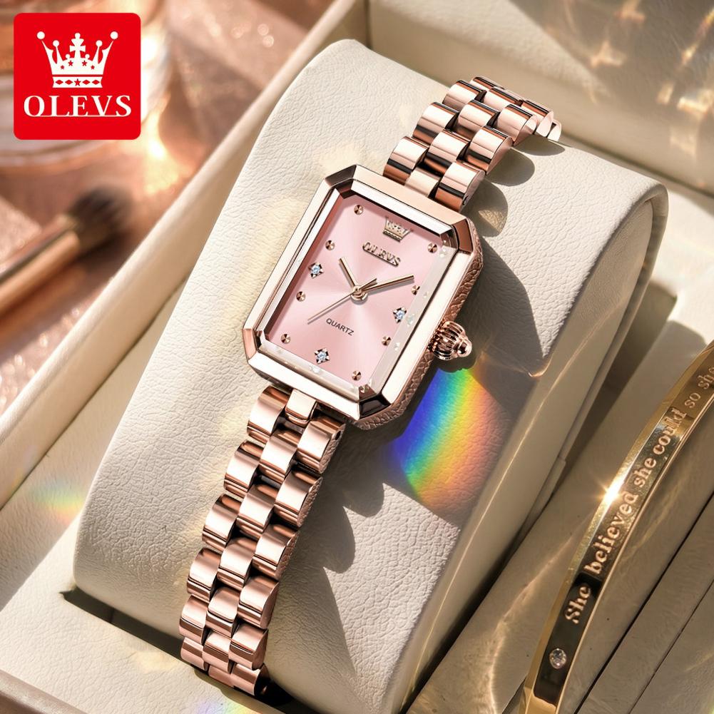 OLEVS Ladies Watches Original Solid Steel Strap Square Quartz Watches for Women Elegant Luxury Waterproof Woman Watch Gift 5690