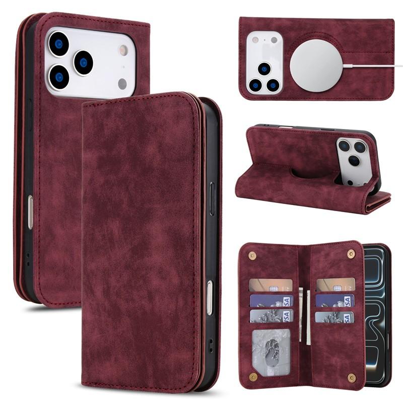 Wireless Charging For Magsafe Wallet Flip Case For iPhone 17 Pro Max 12 13 14 Plus 15 16 Pro Retro Leather Card Slots Book Cover