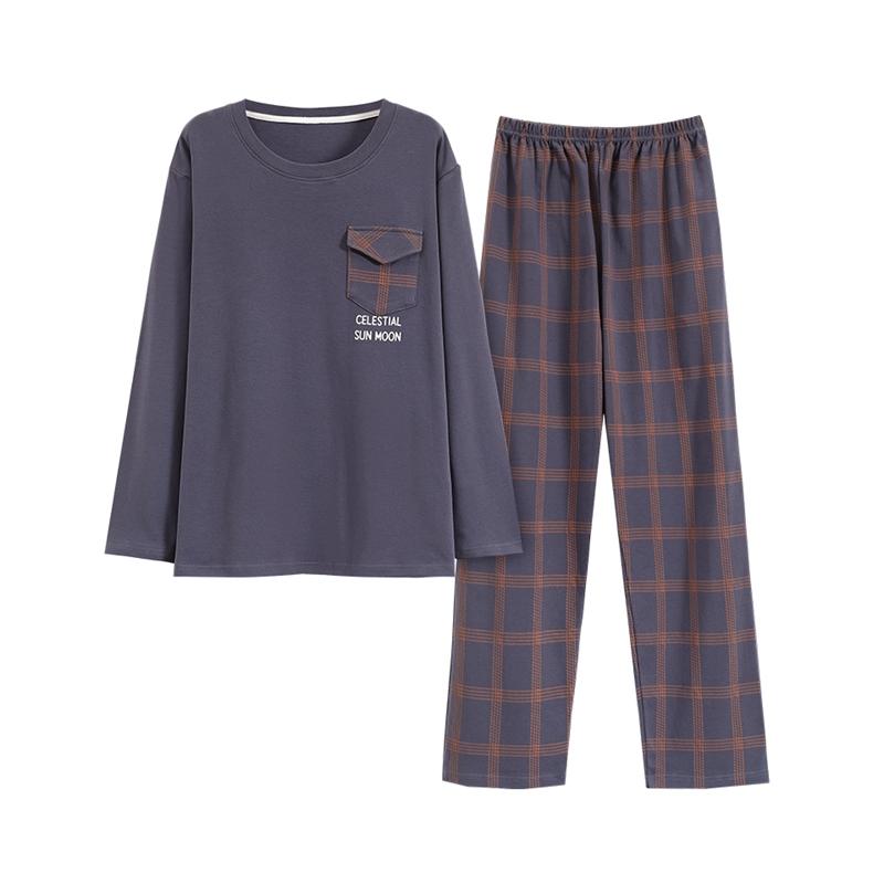 Βαμβακερή Πιτζάμα Σετ Κομψό Μινιμαλιστικό Στυλ Πιτζάμες Μεγάλο Μέγεθος Φόρμα Σπιτιού για Αγόρι Φθινόπωρο Χειμώνας Ανδρική Καθημερινή Ρόμπα