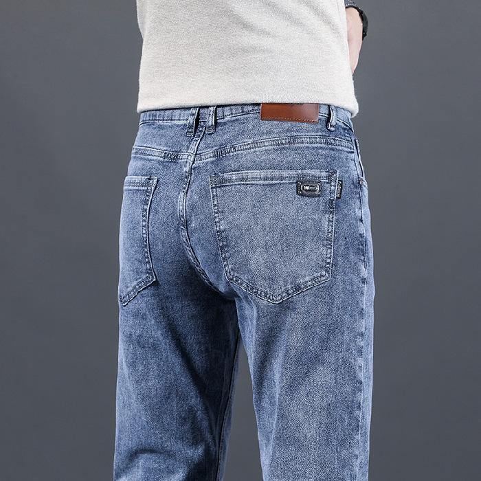 New Men's Casual Black Elastic Denim Pants Spring Autumn Loose Fit Straight Leg Versatile Casual Trousers for Men