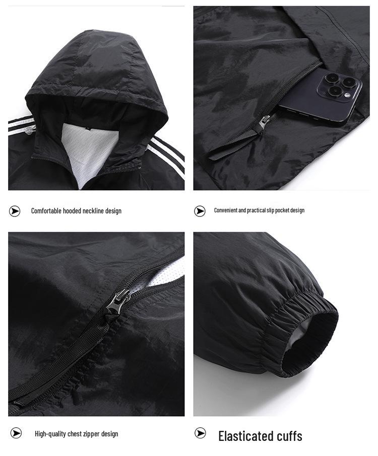 Unisex American Three-Bar Hooded Windbreaker - Lightweight Jacket for Spring & Autumn