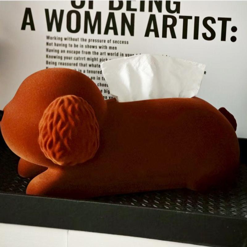 Plush Dog Tissue Box Decoration, Living Room Dining Table, Coffee Table, Resin Plush Paper Box, Tissue Box, Table Decoration
