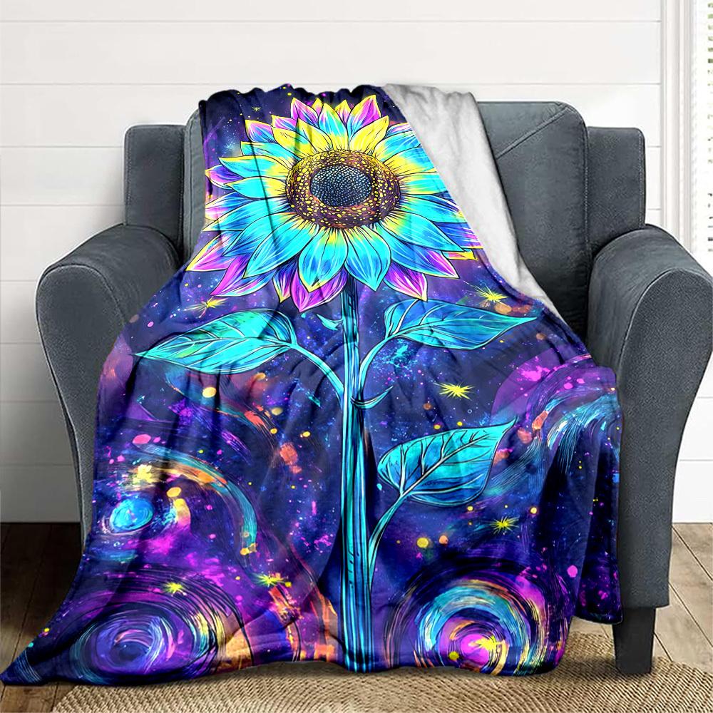1pc Cosmic Sunflower Blanket Lightweight Flannel Blanket Throw Blanket For Sofa, Bed, Travel, Camping, Livingroom, Office yy251015171 75x90cm