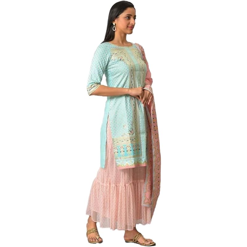 Aurelia Blue Floral Printed Foil Blend Kurta Dupatta Bottomwear 2XL синий