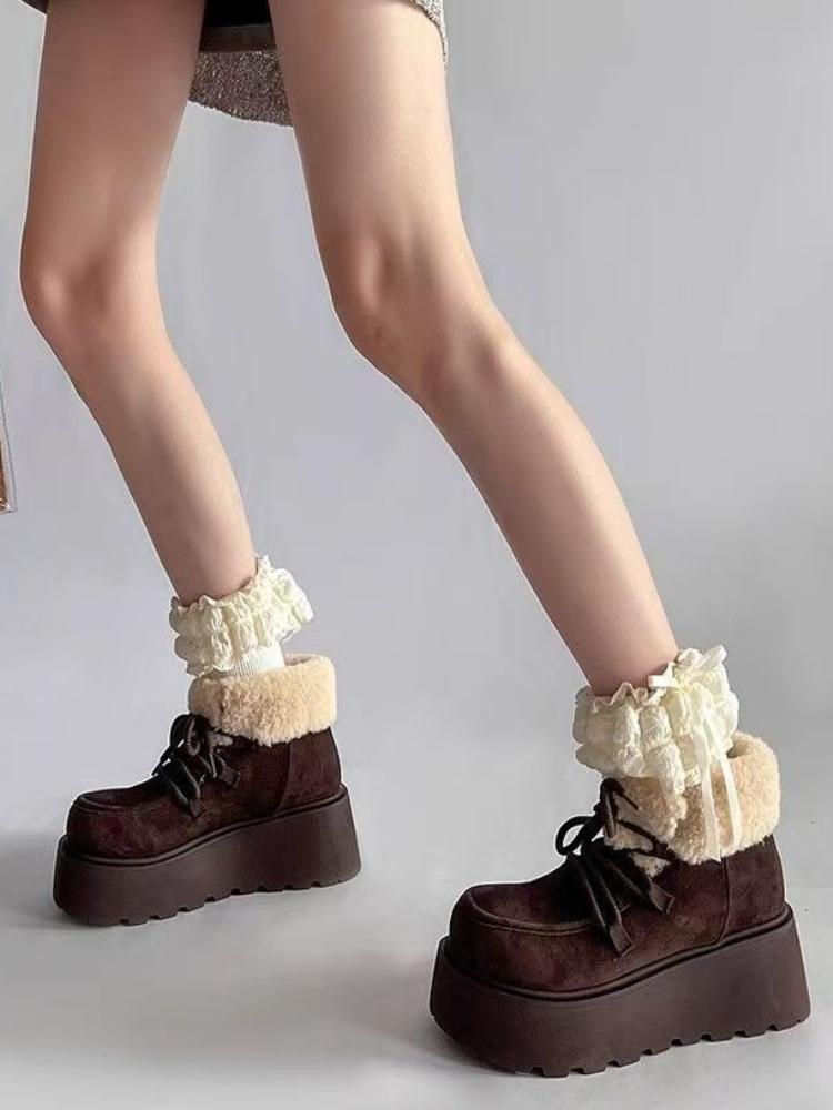 Fashion Lace-up Chunky Snow Boots for Women Winter Round Toe Booties Height Increase Plush Woman Shoes New Rock Fashion 2025 Goth Boot