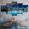 Brooklyn Bridge Manhattan Night City Scenery 5 Piece Five Panel Wall Canvas Print Modern Art Poster Picture Home Decor Gift For Him For Her