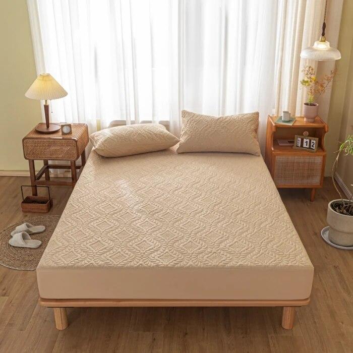 Drap-housse matelassé imperméable, respirant, silencieux, épais, prévention des taches, couvre-lit à carreaux, couvre-lit antidérapant