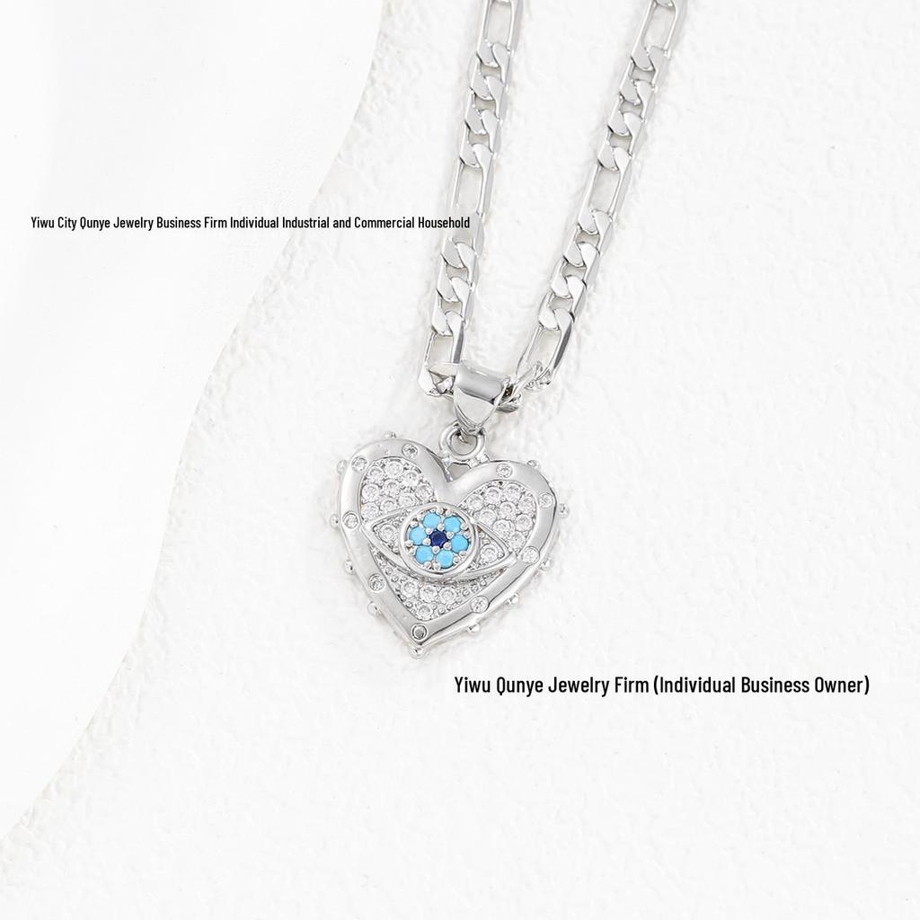 Модный набор ожерелья и серег с цирконом и подвесками в виде глаза и сердца с золотым покрытием