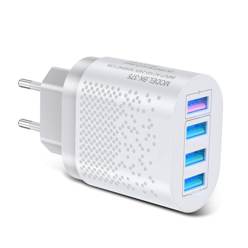 3a 4 Ports Hub Usb  Charger Plug Adapter Fireproof Pc Material Quick Charge Multifunctional