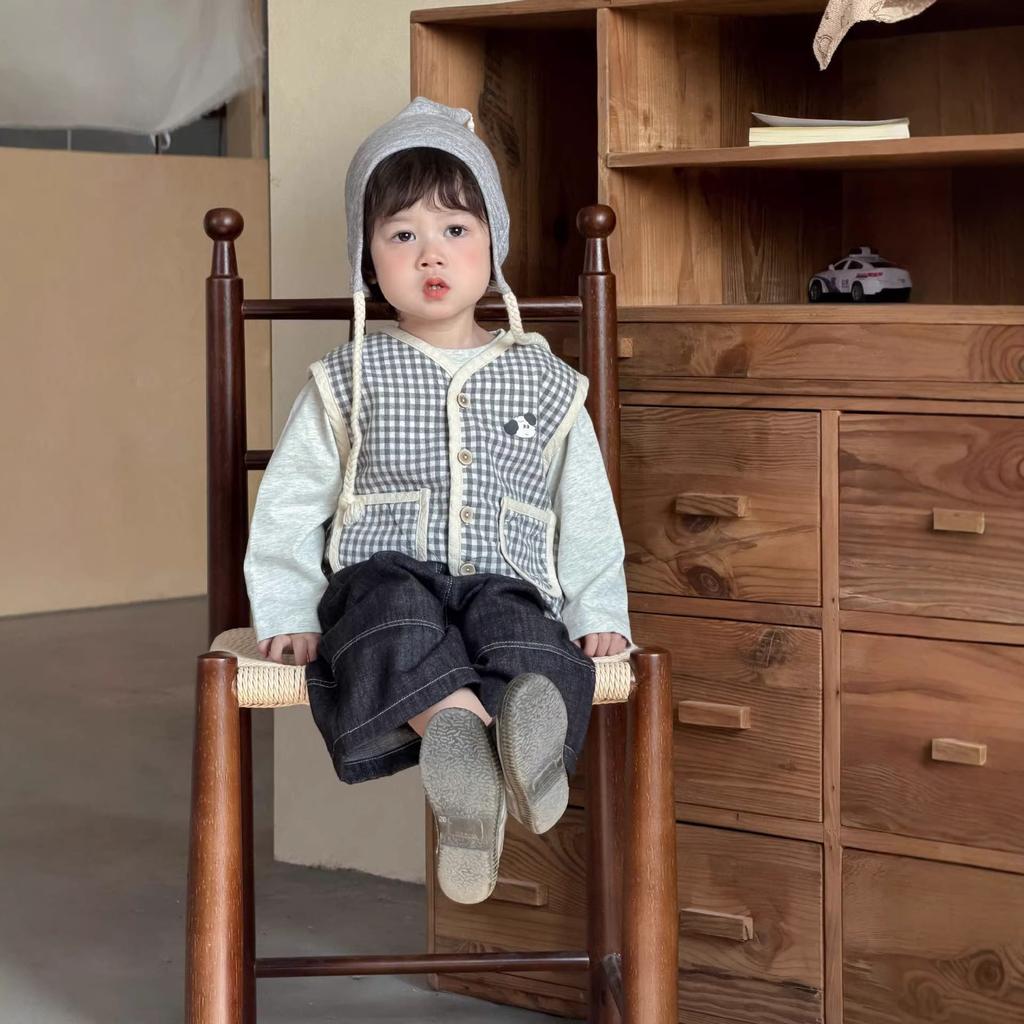 Children's plaid vest jacket baby spring 2026 new children's spring clothes boys denim suit