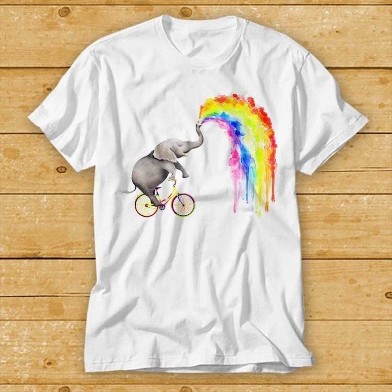 

230 Gsm 100% Cotton Elephant Spraying Rainbow Painting T Shirt Cartoon Animal Medusa Pride Lgbt Proud Gay Soho London Art Retro Top Tee 2139 2XL білий