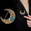 Vintage Moon Pendant Brooch With Zinc Alloy Long Chain For Unisex Fashion Accessories