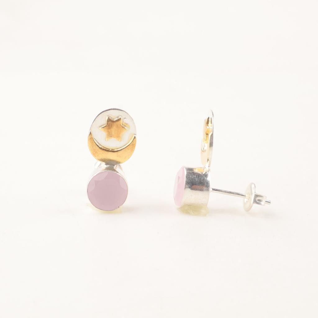 Rose Chalcedony Gemstone 925 Sterling silver Jewelry Handmade Studs Earrings0.8" EE-141-5