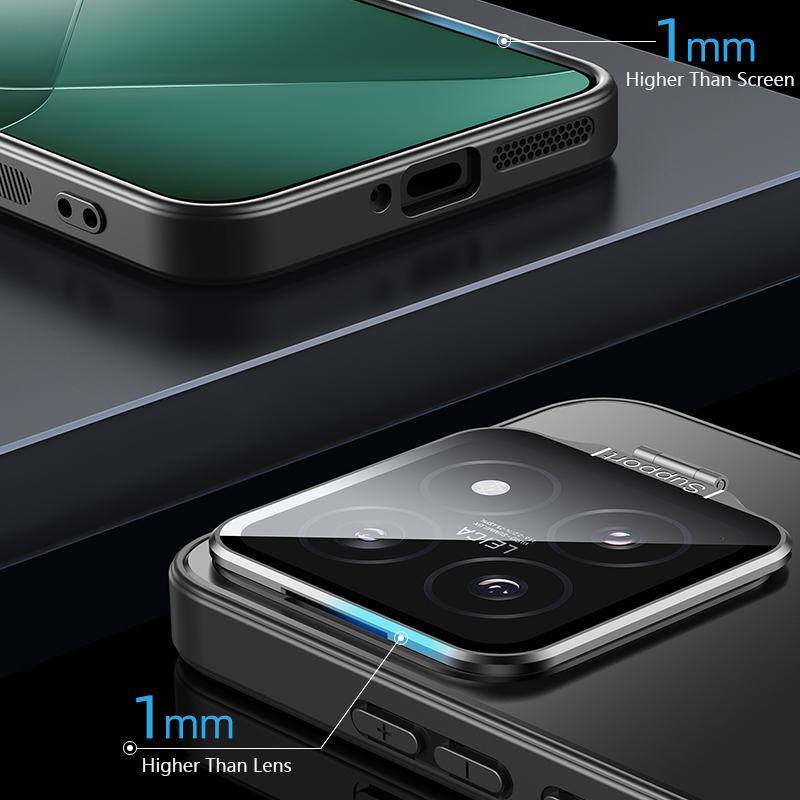 For Xiaomi 14 Matte Cell Phone Cases PC+TPU Cover with Lens Frame Kickstand