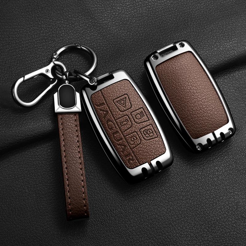 Alloy Leather Car Remote Key Case Cover For Jaguar XF XJ XE S-Type F-Type X-Type F-Pace I-Pace E-Pace Android XFR XKR Keychain