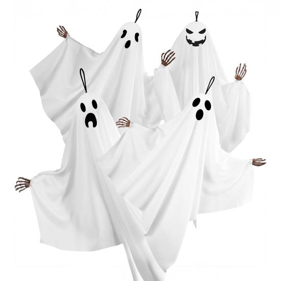 4Pcs Halloween Horror Ghost Hanging Decorations with Skeleton Hands Thriller Expressions Creepy Yard Ornaments for Front Porch And Tree